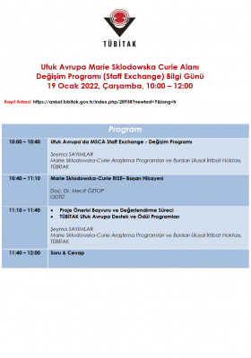 "MİTTO- Ufuk Avrupa Marie Sklodowska Curie Alanı Değişim Programı (Staff Exchange) Bilgi Günü